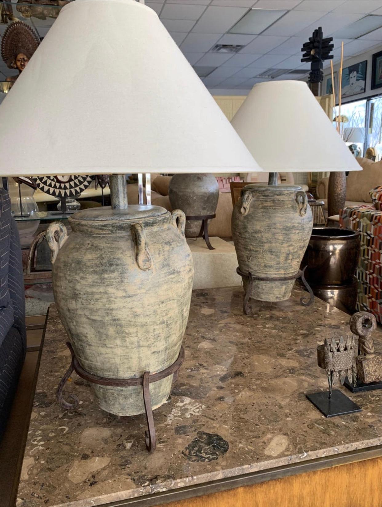 Hand-Painted Steve Chase Modern Design of Antique Urn Lamps For Sale