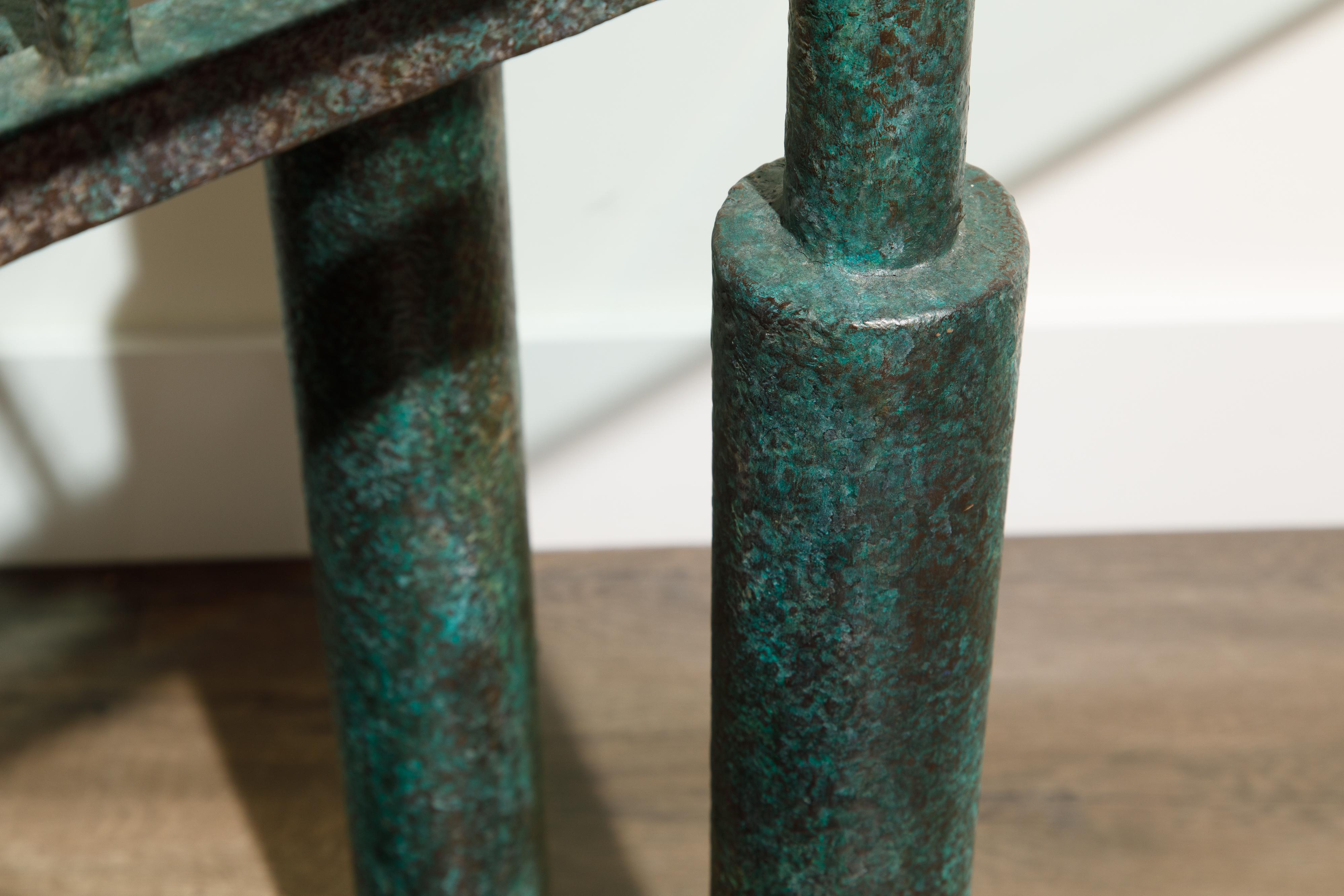 Steve Chase Post-Modern Brutalist Patinated Steel and Glass Console Table, 1980s 5