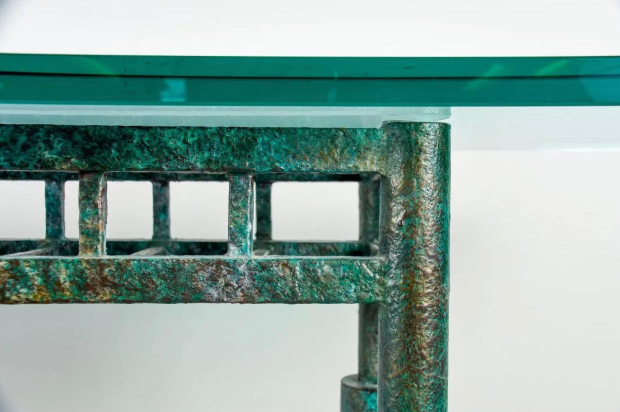 Steve Chase Post-Modern Brutalist Patinated Steel and Glass Console Table, 1980s 11