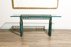 Steve Chase Post-Modern Brutalist Patinated Steel and Glass Console Table, 1980s