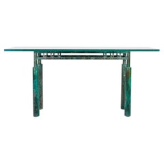 Vintage Steve Chase Post-Modern Brutalist Patinated Steel and Glass Console Table, 1980s