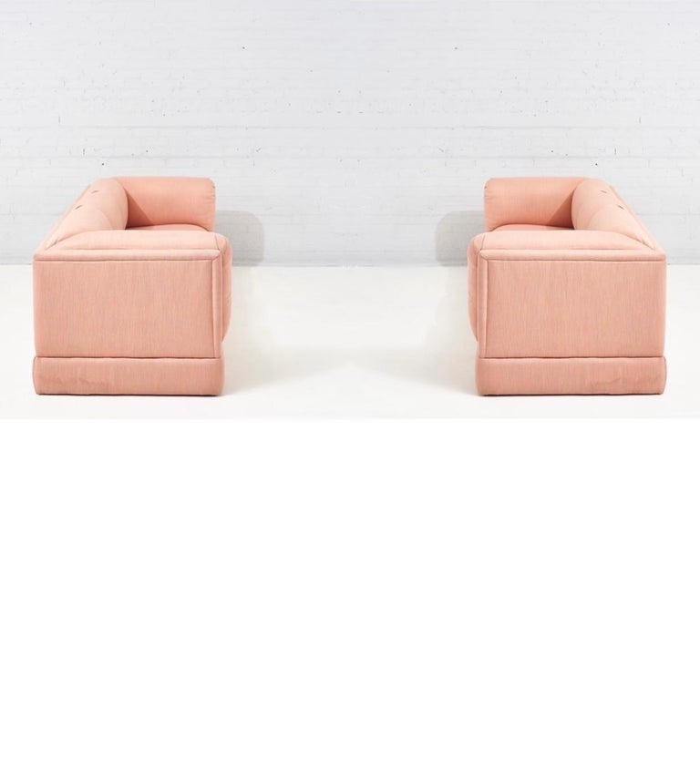 Steve Chase post modern pink silk sofas, 1980. Original.