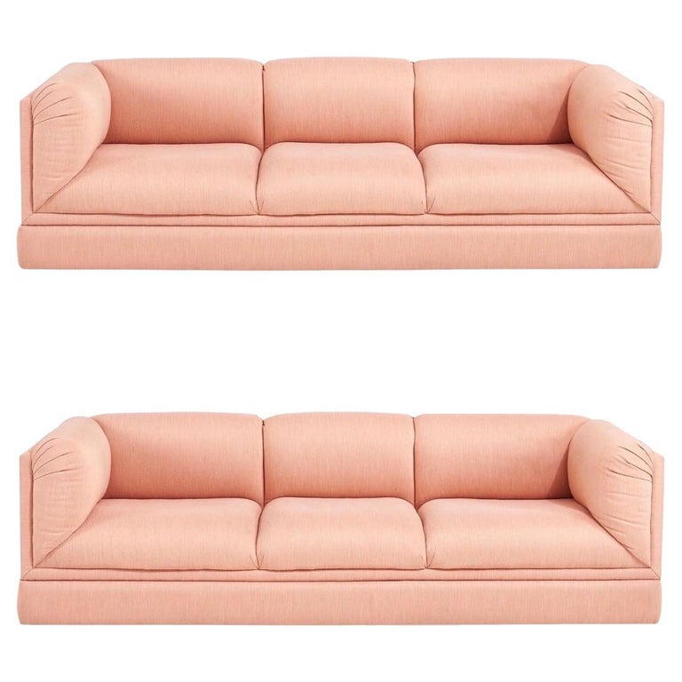 Steve Chase Postmodern Pink Silk Sofa, 1980 For Sale