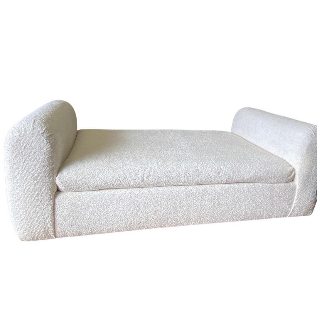 Fabric Steve Chase Rare “Penthouse” Chaise Lounge in new Off White Euro Bouclé For Sale