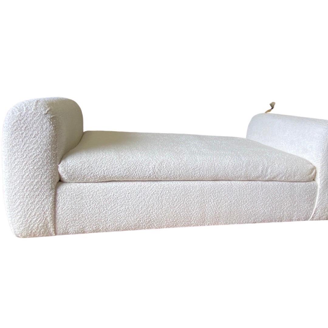 American Steve Chase Rare “Penthouse” Chaise Lounge in new Off White Euro Bouclé For Sale