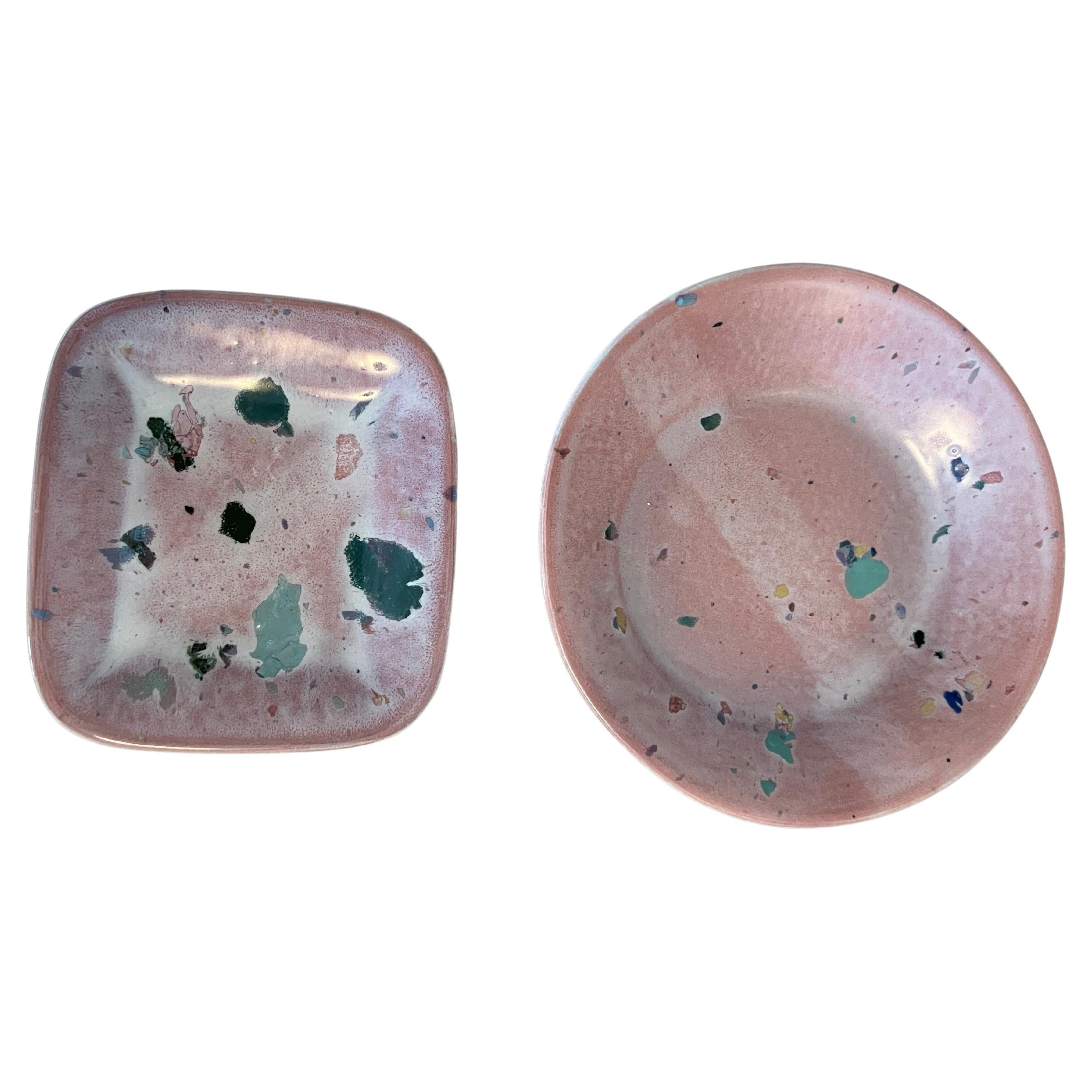 Studio ceramic decorative dish by Tony Evans for Steve Chase. 
Out of a Steve Chase Design estate. 
Both are signed Evans. 

Measurements: 
Round- 8.25” Diameter 1.5” High. 
Rectangular- 6.25 Wide, 5.5” Deep, 1” High 