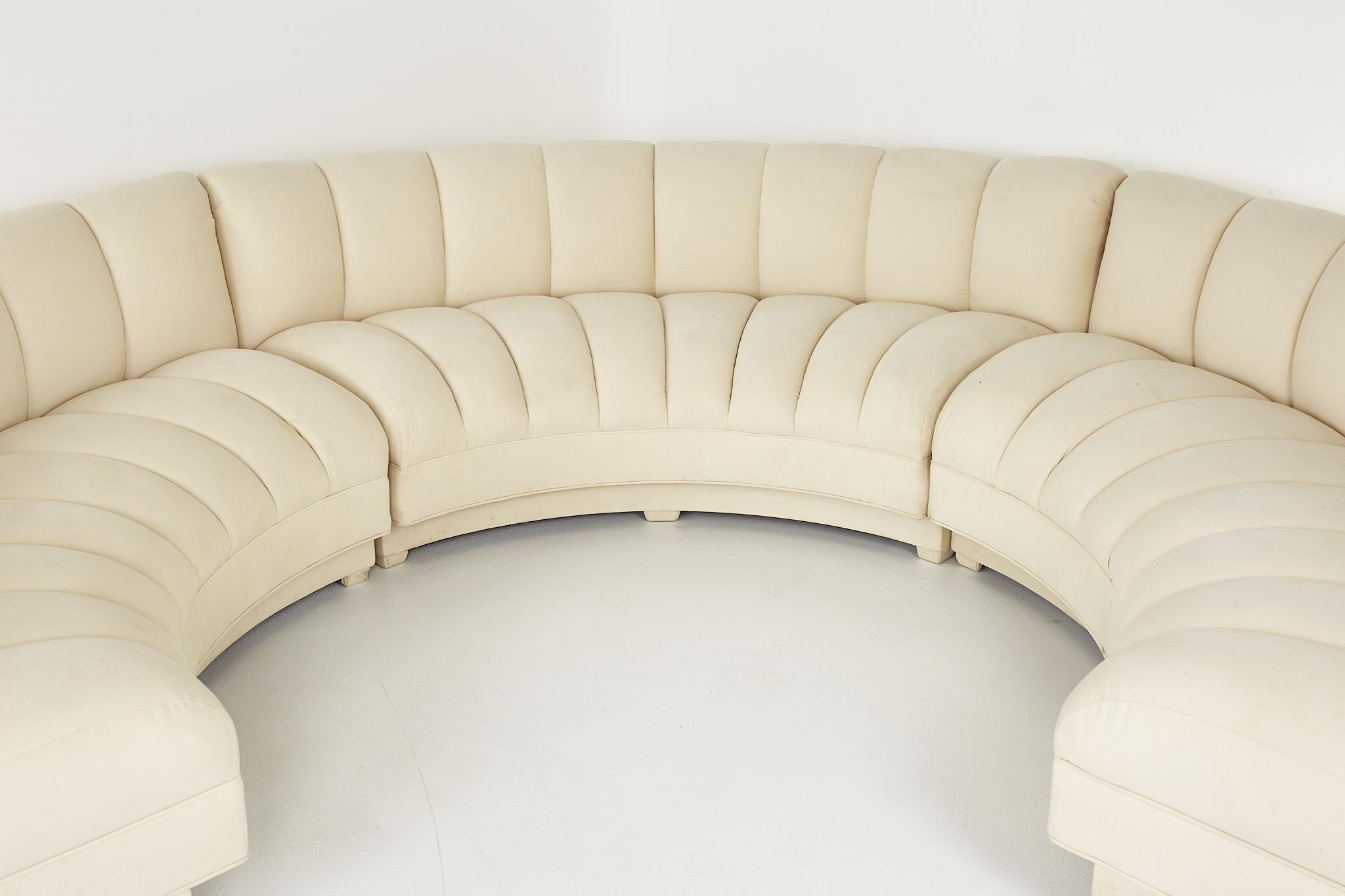 Mid-Century Modern Steve Chase Style Mid Century Channeled Suede Semi-Circle Three Piece Sofa For Sale