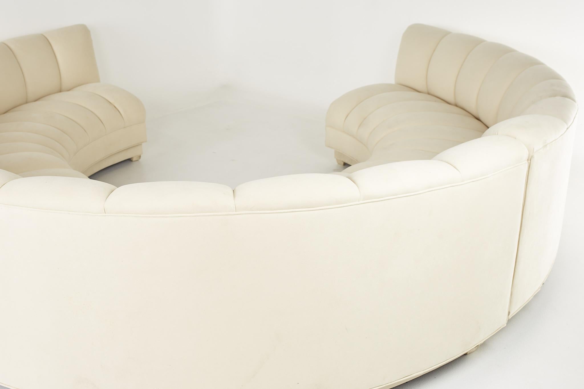Late 20th Century Steve Chase Style Mid Century Channeled Suede Semi-Circle Three Piece Sofa For Sale