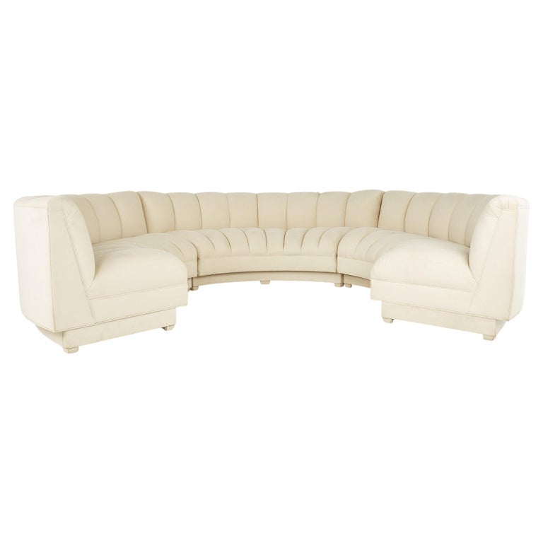 Mid Century Channeled Suede Semi Circle, Semi Circle White Leather Sofa