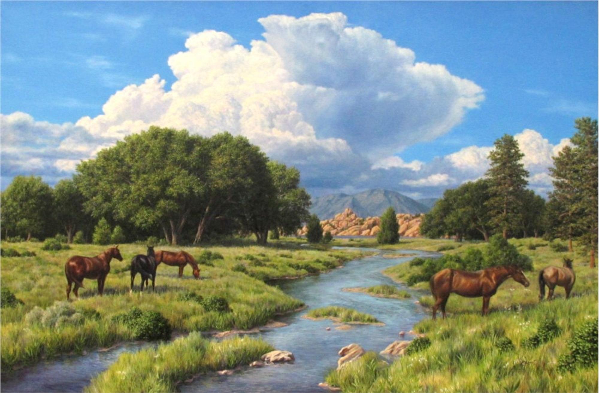 Over the River - Realist Painting by Steve Clement