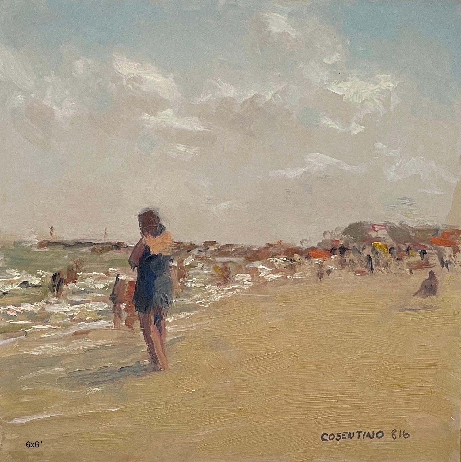 Steve Cohen Landscape Painting - Beach Series (Woman in Black Bathing Suit)