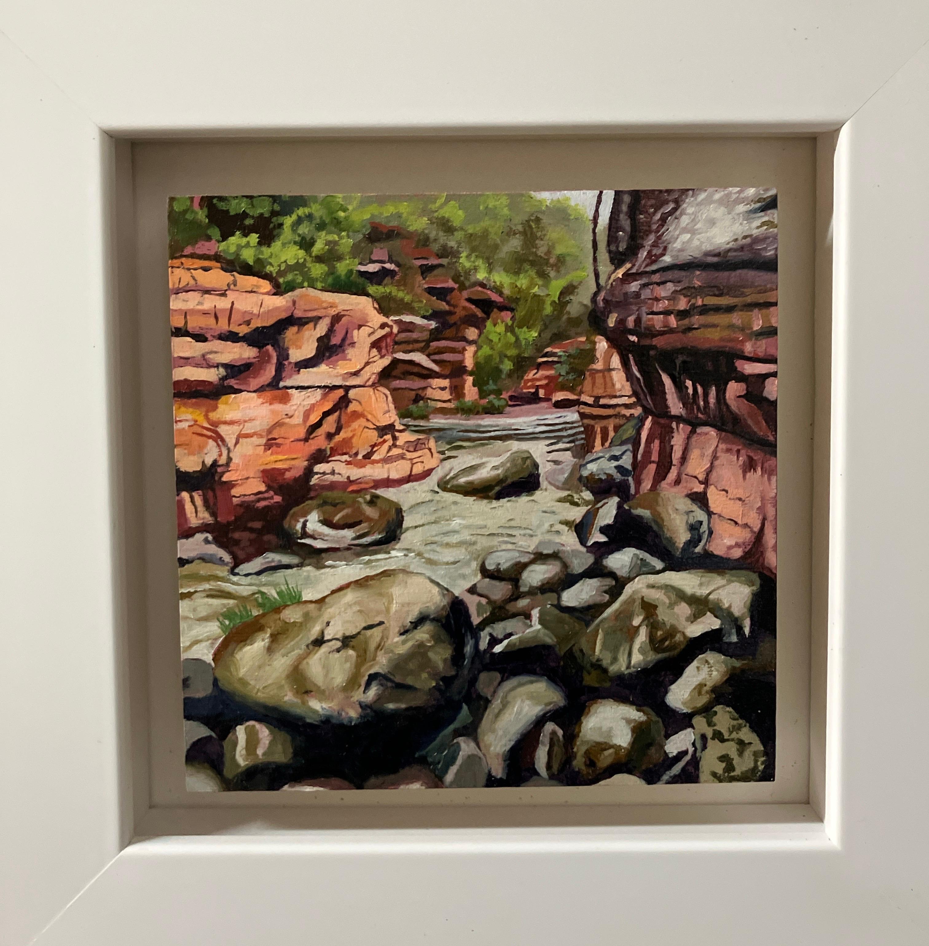 Small Scale Landscape Oil Painting on Panel, Framed, Earth Tones, Steve Cope For Sale 3