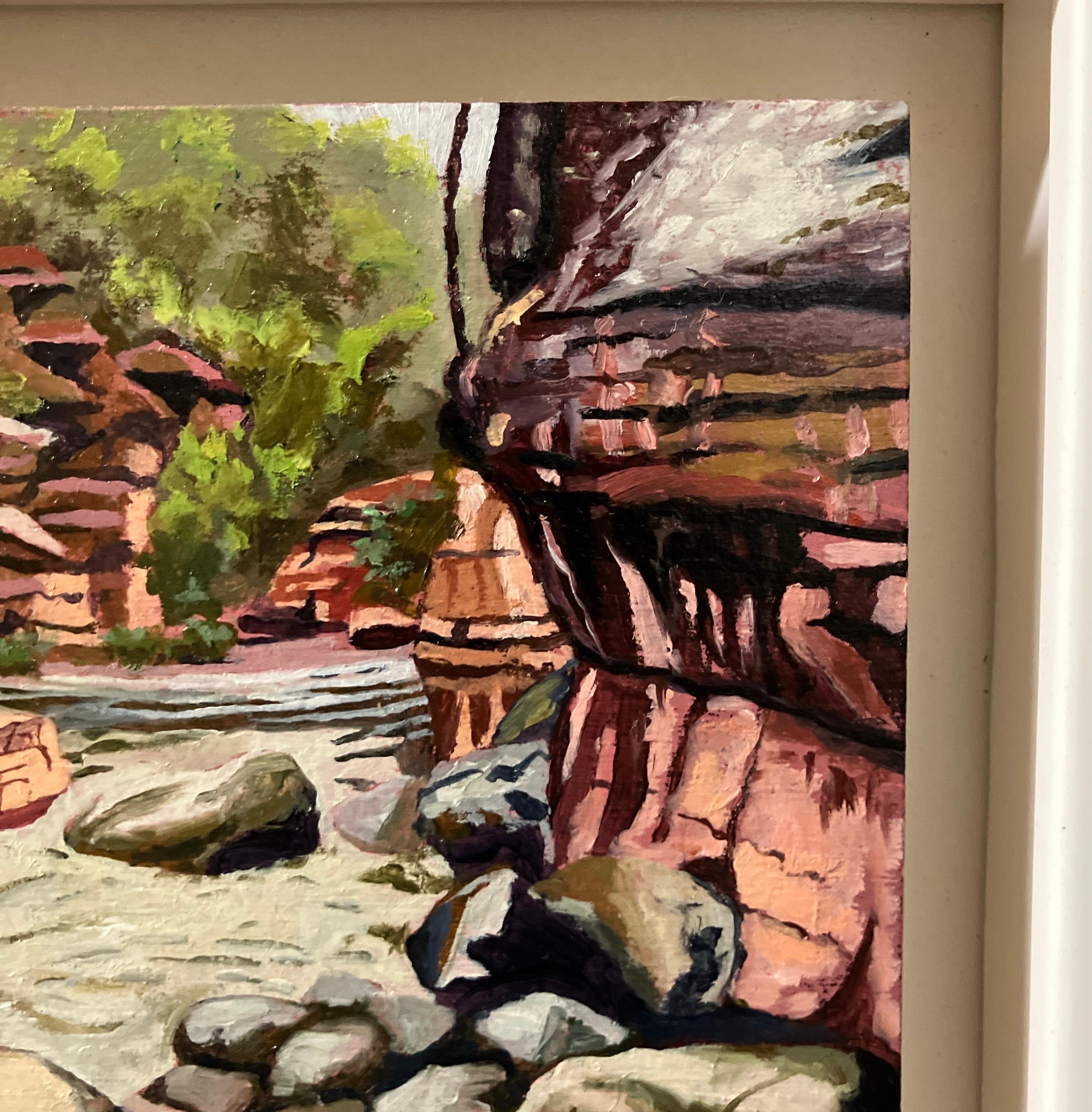 Small Scale Landscape Oil Painting on Panel, Framed, Earth Tones, Steve Cope For Sale 7