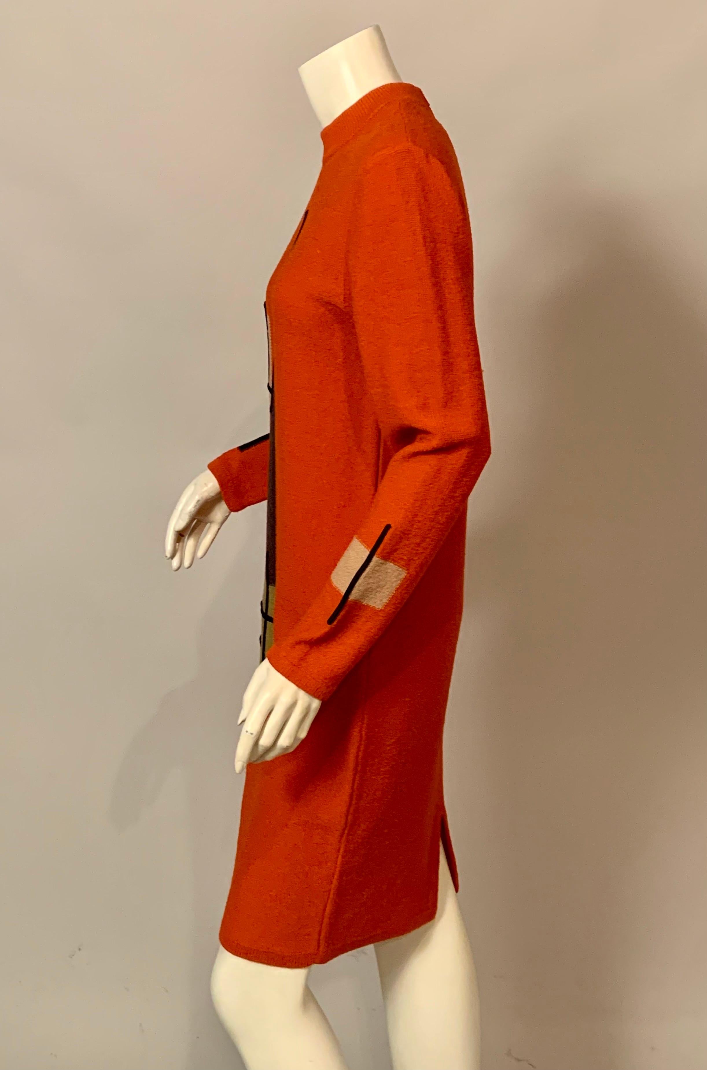 Steve Fabrikant Modernist Inspired Orange Knit Dress In Excellent Condition In New Hope, PA