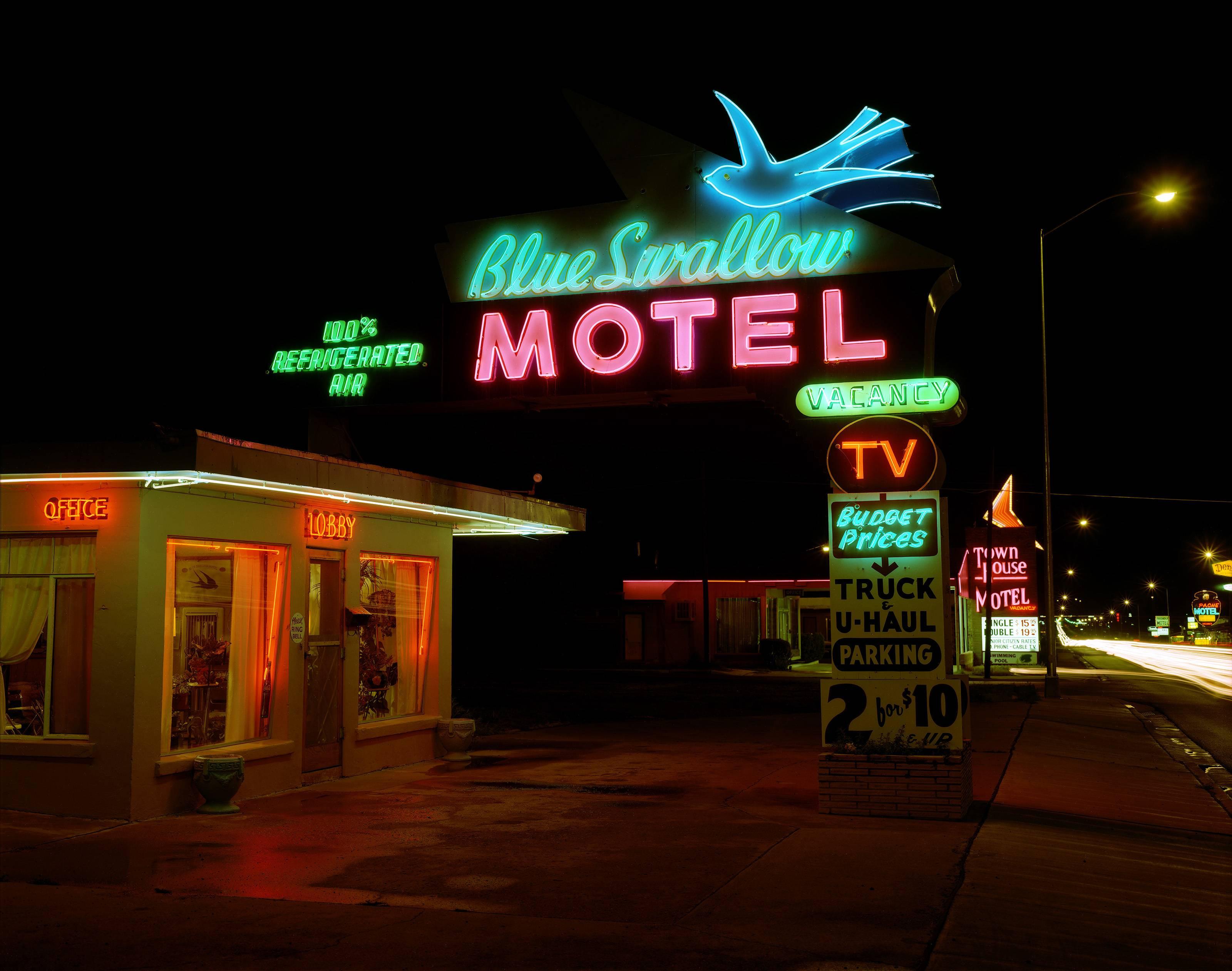 Steve Fitch Landscape Photograph - Blue Swallow Motel, Hwy.66, Tucumcari, New Mexico; July, 1990