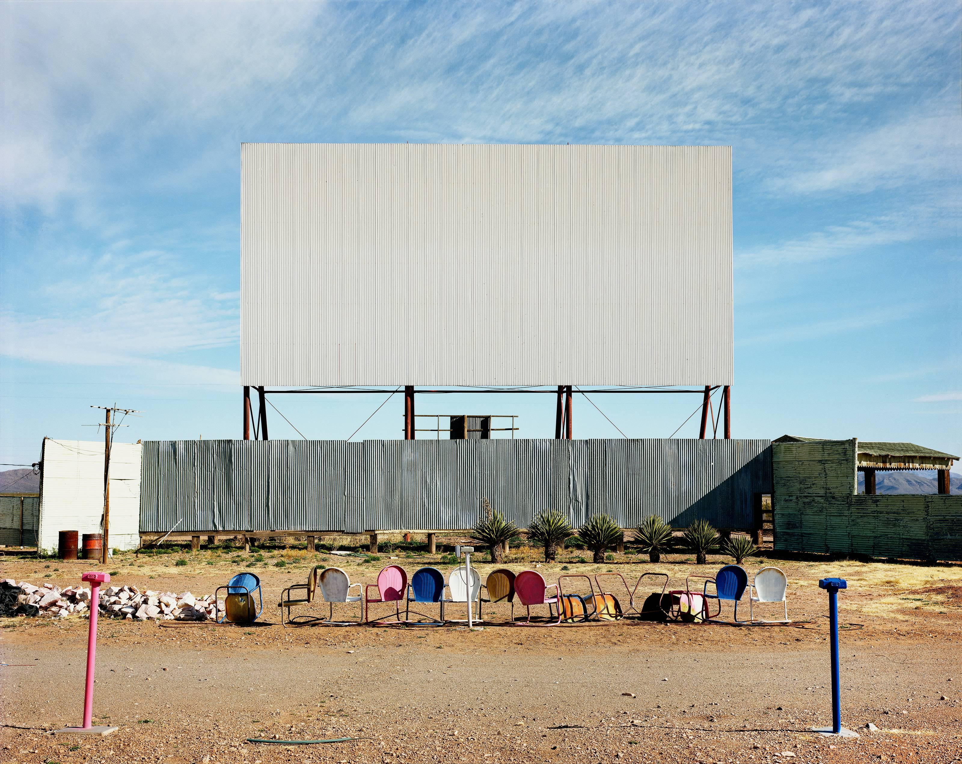 Steve Fitch Landscape Photograph - Drive-in theater, Van Horn, Texas;January 2, 1981