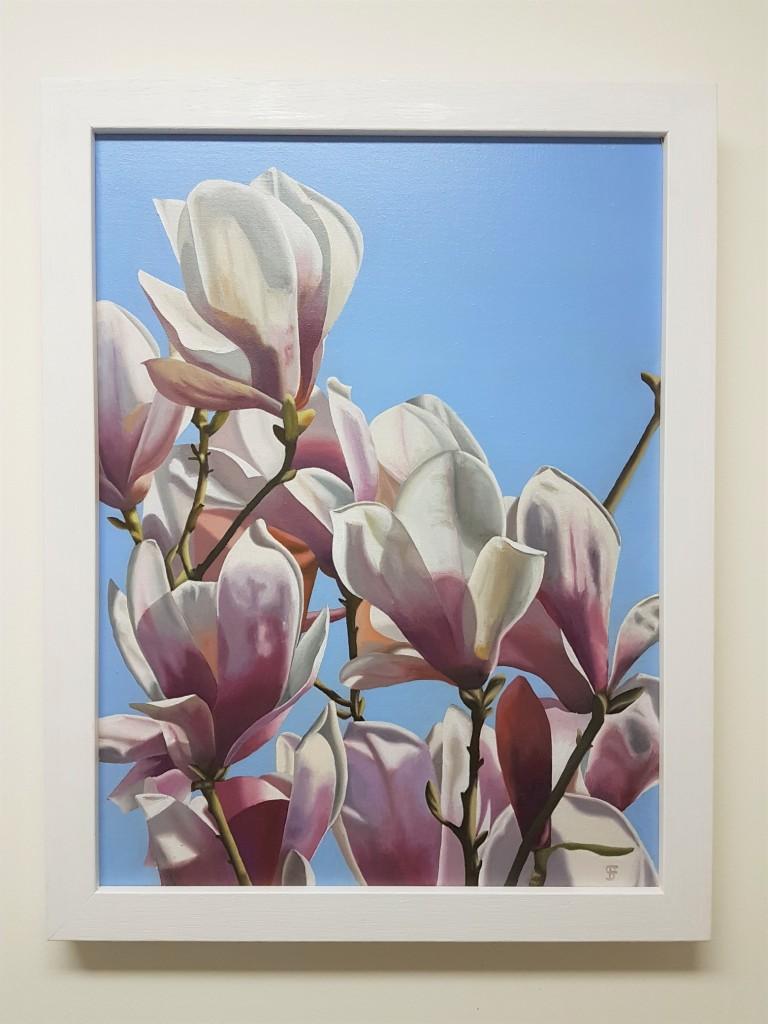 A Moment in Time - Hyper-realistic Magnolia Tree: Oil on Canvas  - Painting by Steve Foster