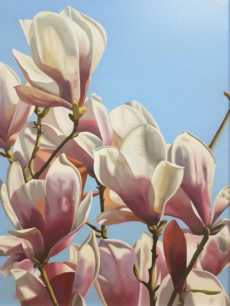 Steve Foster Figurative Painting - A Moment in Time - Hyper-realistic Magnolia Tree: Oil on Canvas 