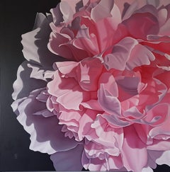 Eton Mess - contemporary hyperrealistic floral pink peony flower oil painting