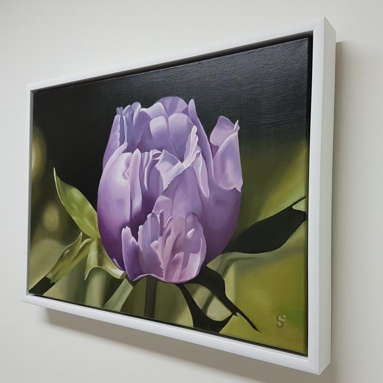 In Spite of it All - Mauve Peony Flower (Framed): Oil on Canvas - Contemporary Painting by Steve Foster