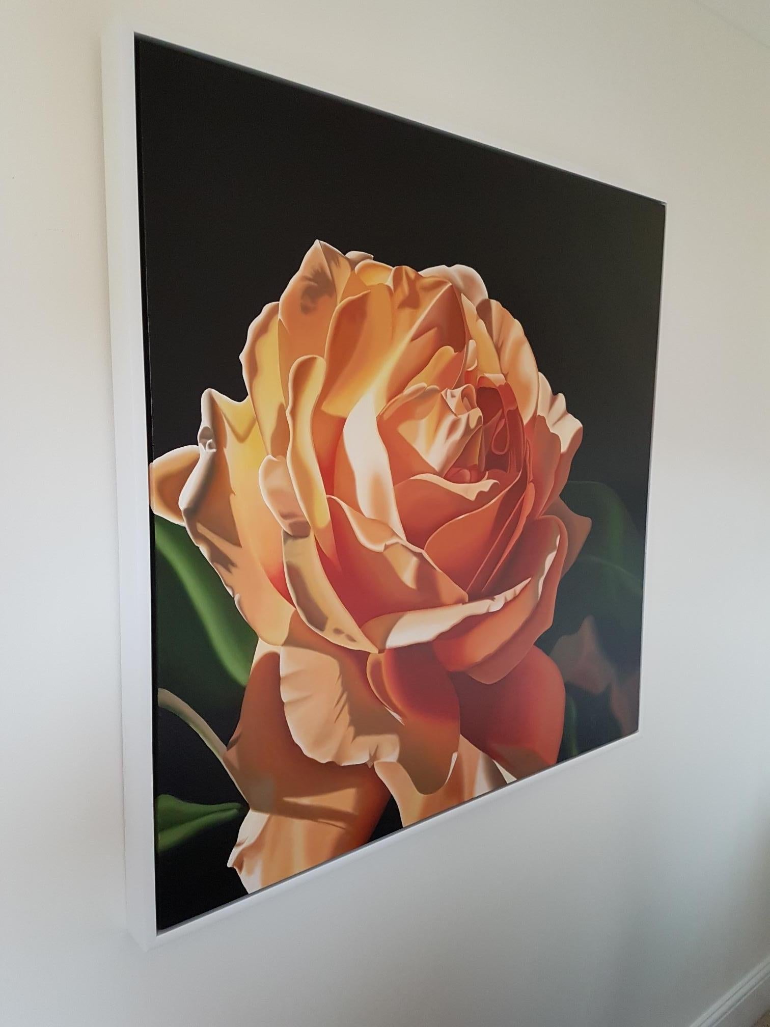 Orange Sorbet - contemporary hyperrealistic flower orange rose oil painting - Contemporary Painting by Steve Foster