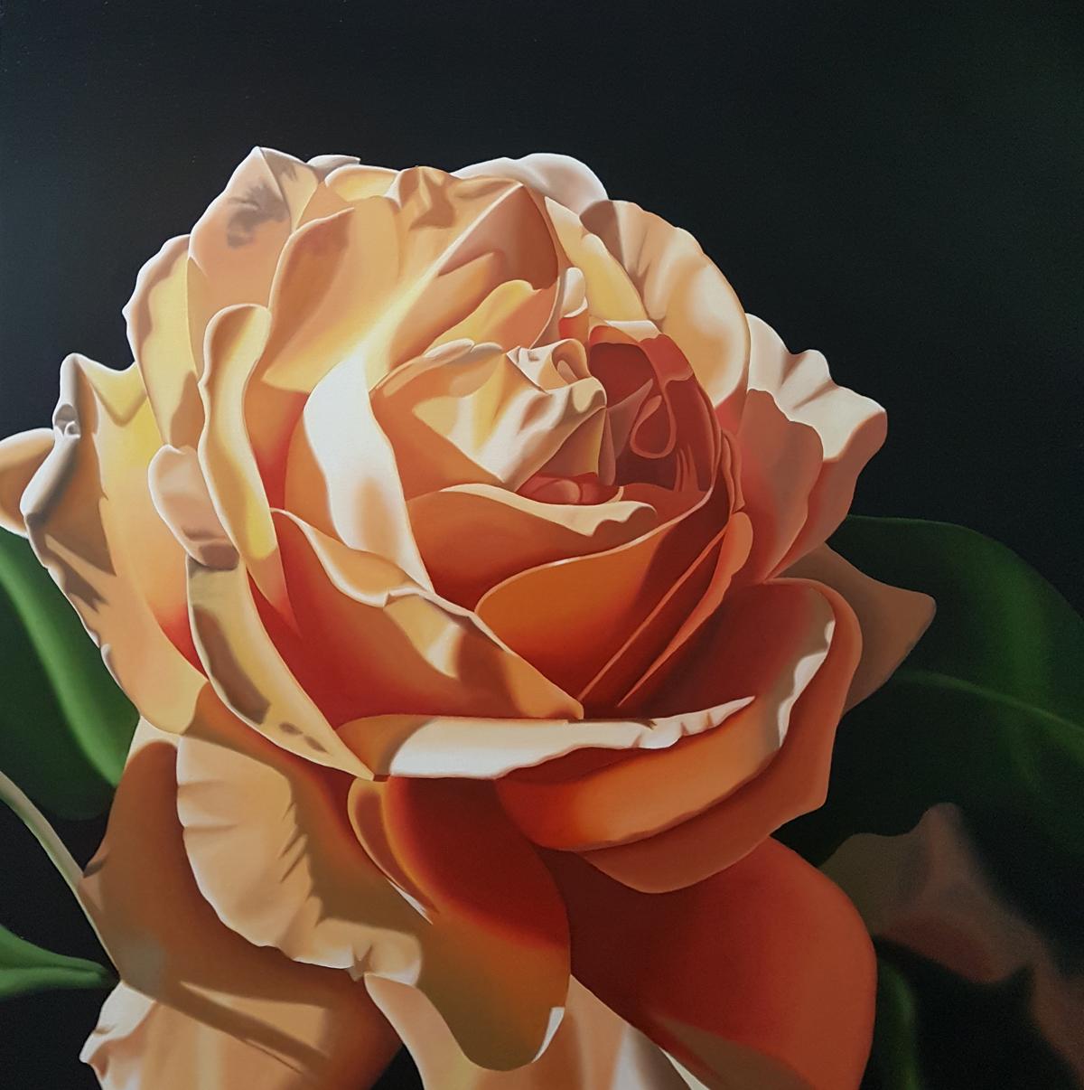 Orange Sorbet - contemporary hyperrealistic flower orange rose oil painting - Painting by Steve Foster