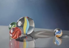 Nostalgia - Still Life (Colourful Glass Marbles): Oil on Canvas