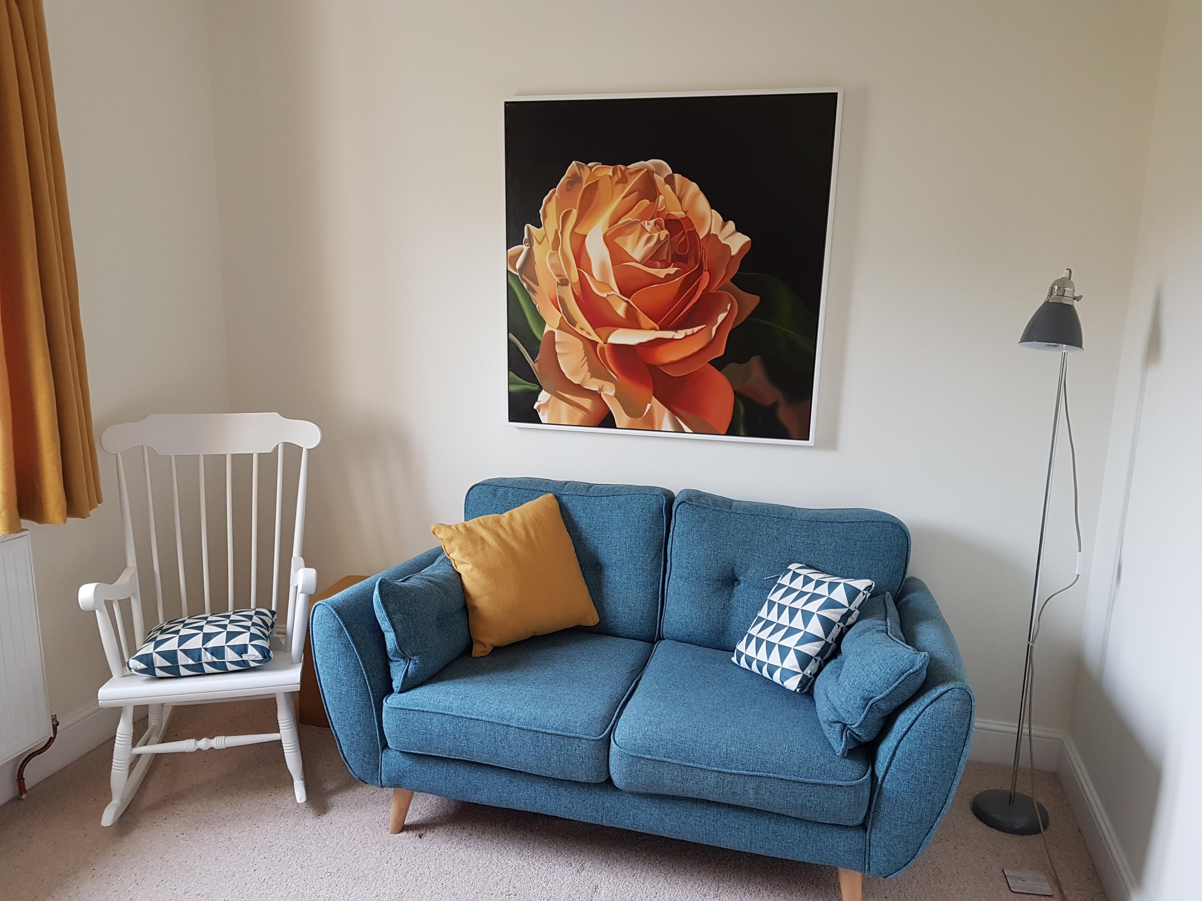 Orange Sorbet - contemporary hyperrealistic flower orange rose oil painting For Sale 7