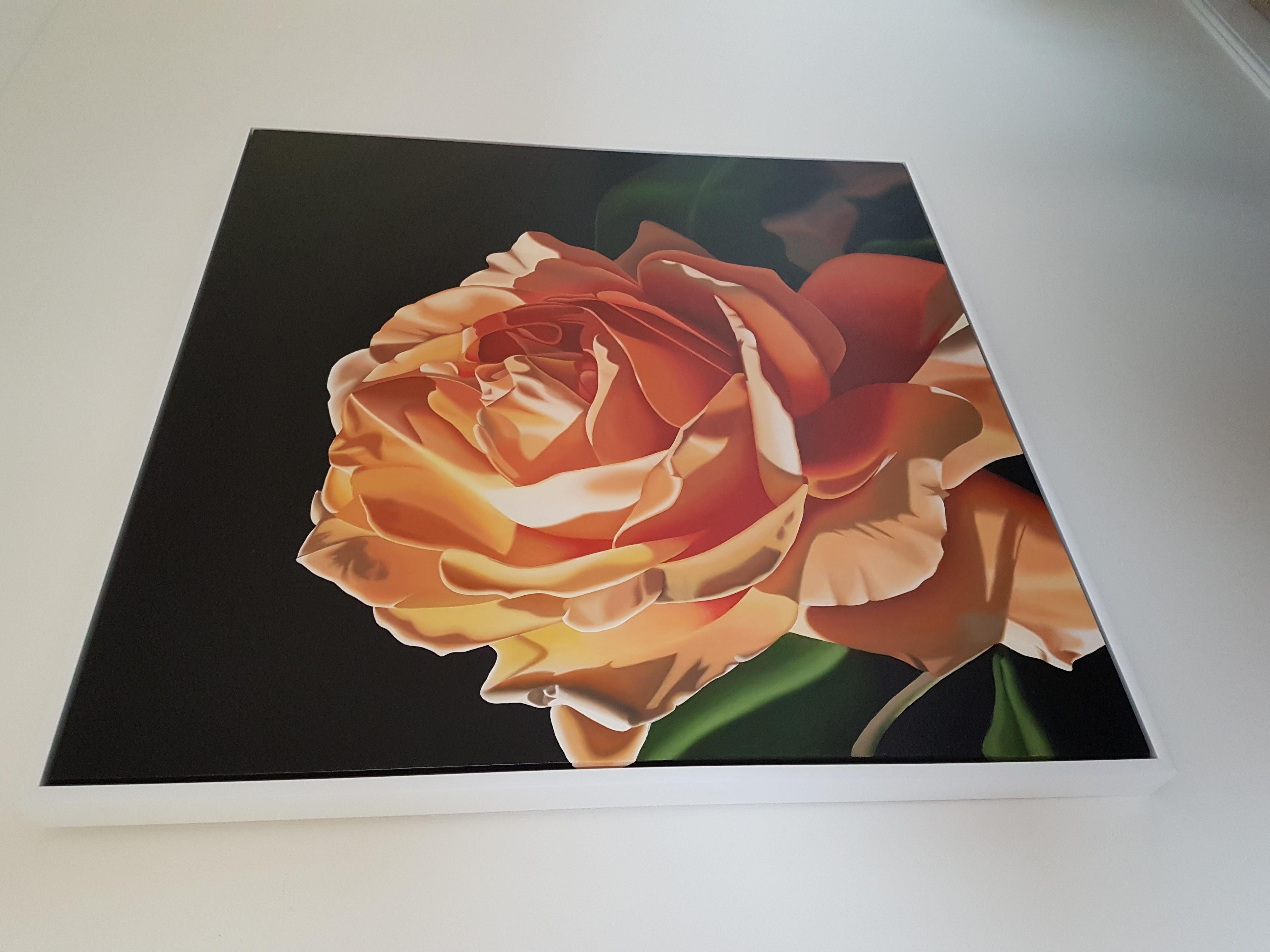 Orange Sorbet - contemporary hyperrealistic flower orange rose oil painting For Sale 4