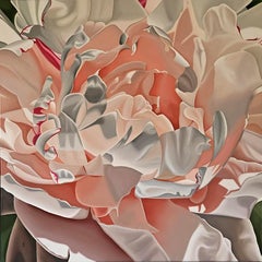 Peach Melba- peinture à l'huile contemporaine hyperréaliste de fleurs roses