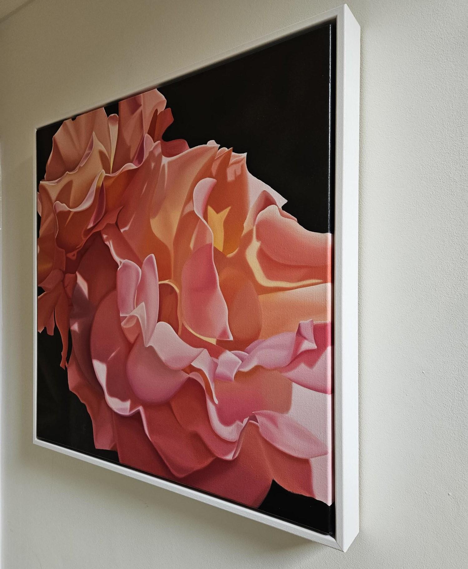 Rhubarb and Custard - contemporary hyperrealistic flower rose oil painting - Painting by Steve Foster