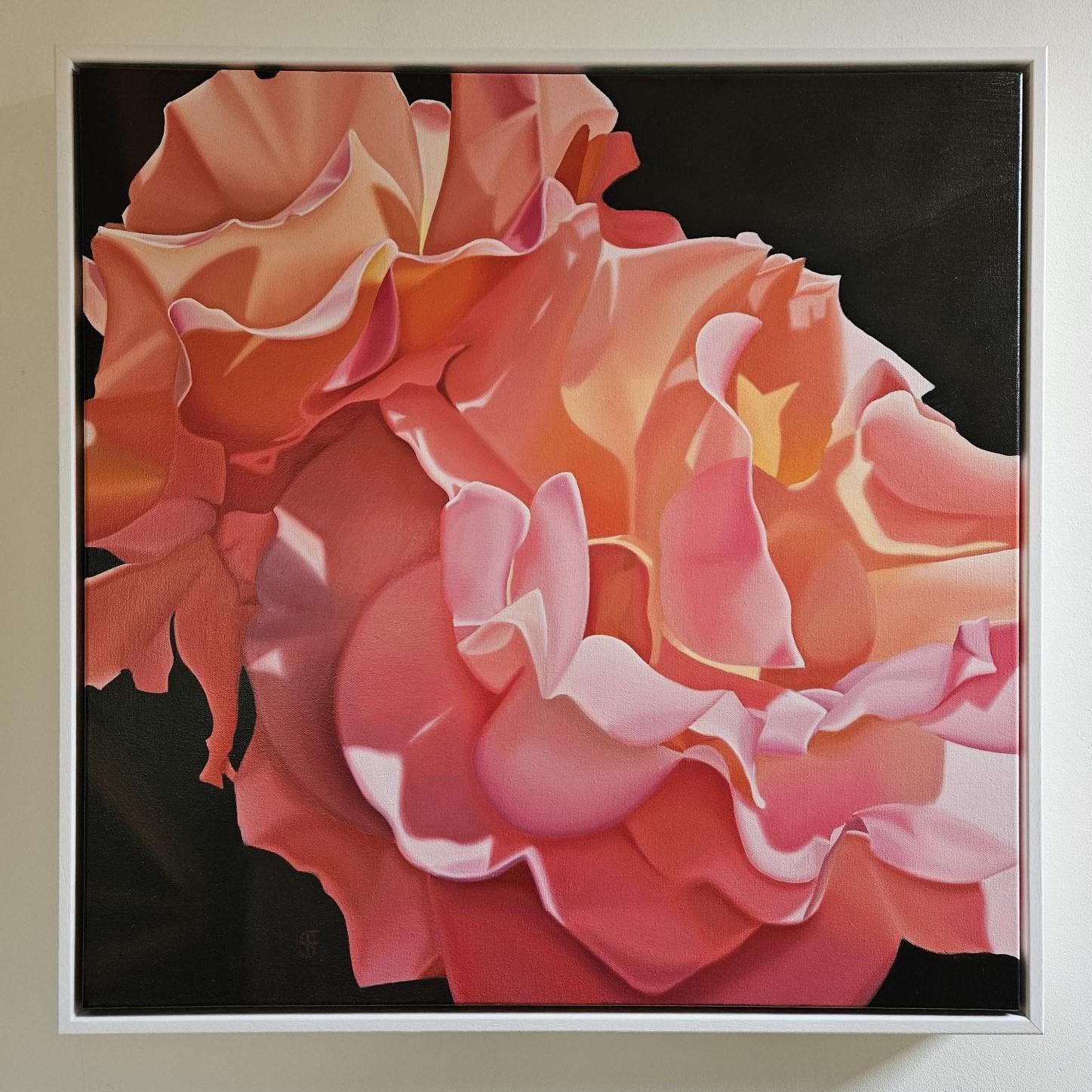 Rhubarb and Custard - contemporary hyperrealistic flower rose oil painting For Sale 1