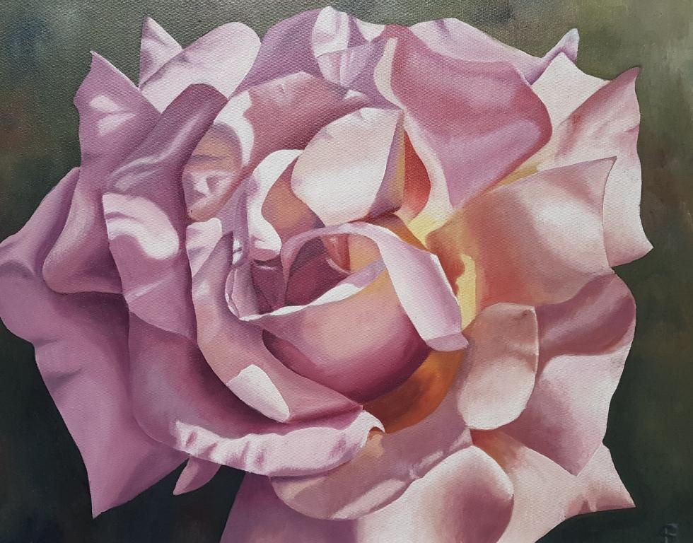 Steve Foster Still-Life Painting - Rose - Hyper-realistic Pink Rose (Framed): Oil on Canvas