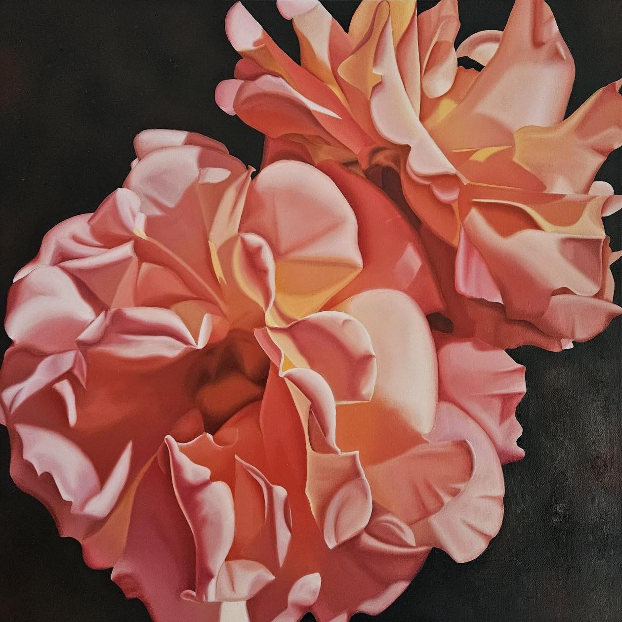 Tuti Fruiti - contemporary hyperrealistic flower rose oil painting - Painting by Steve Foster
