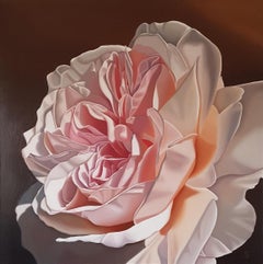 Vanilla Cupcake - contemporary hyperrealistic flower pink rose oil painting