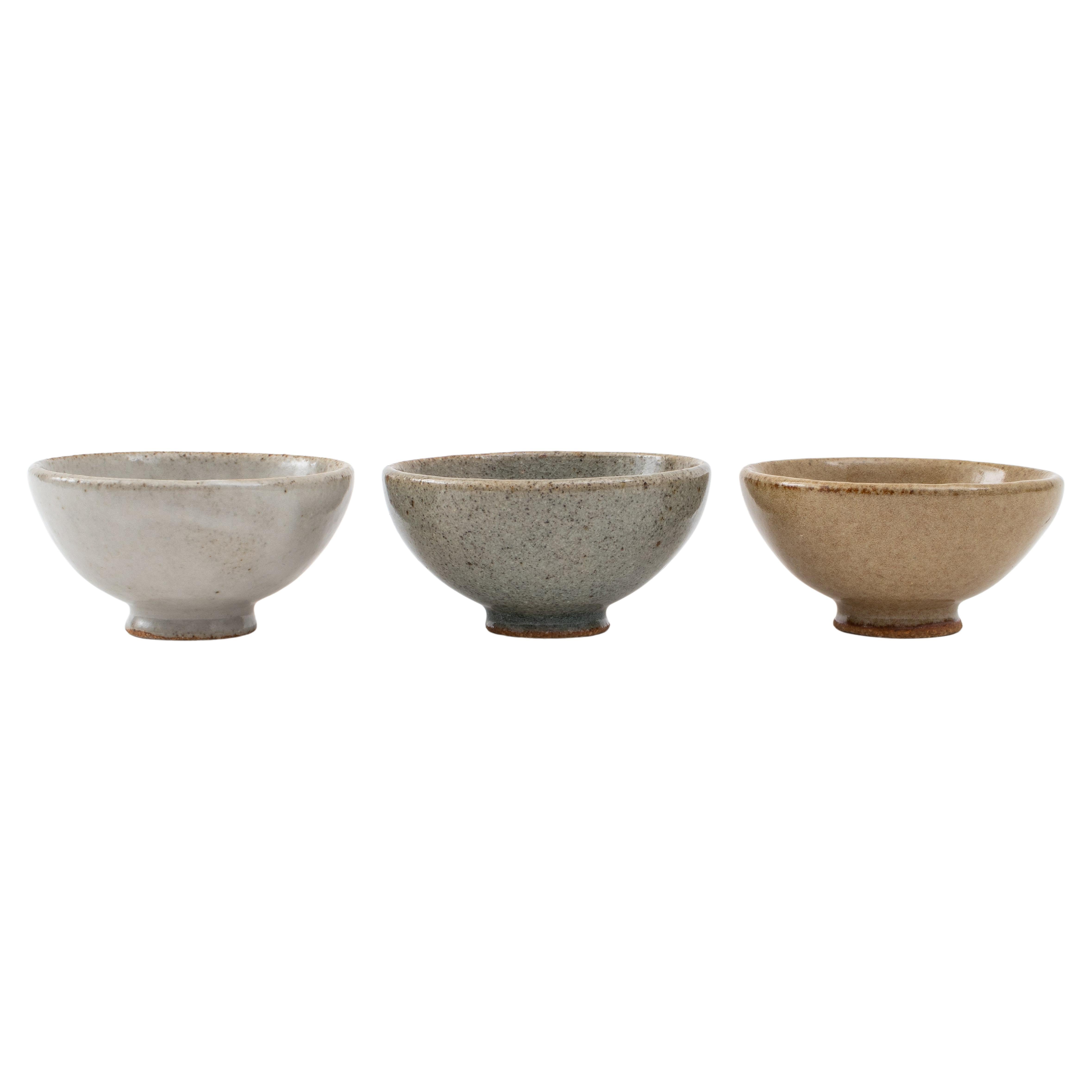 Steve Friedlander Glazed Ceramic Sake Cups, Set of 3, Signed For Sale