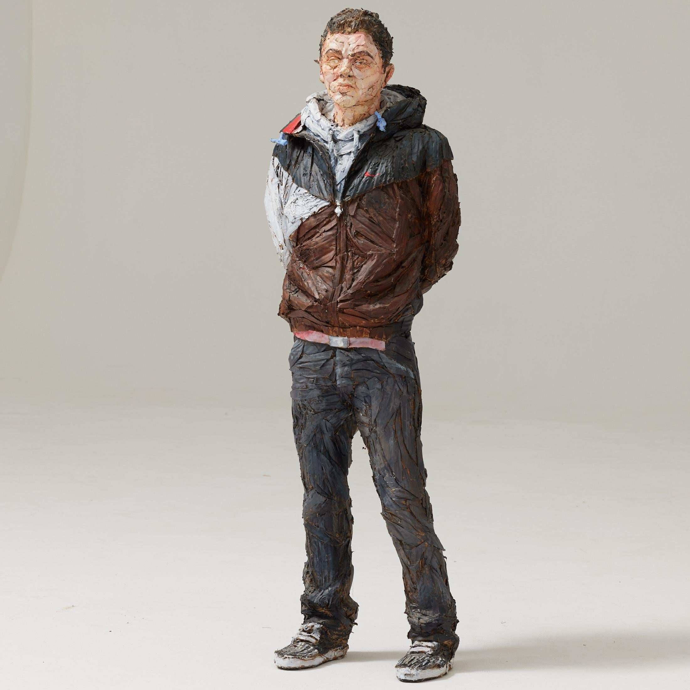 Modern Steve Gibson, Painted Cardboard Sculpture of a Young Man, Hand-Signed, 2010 For Sale