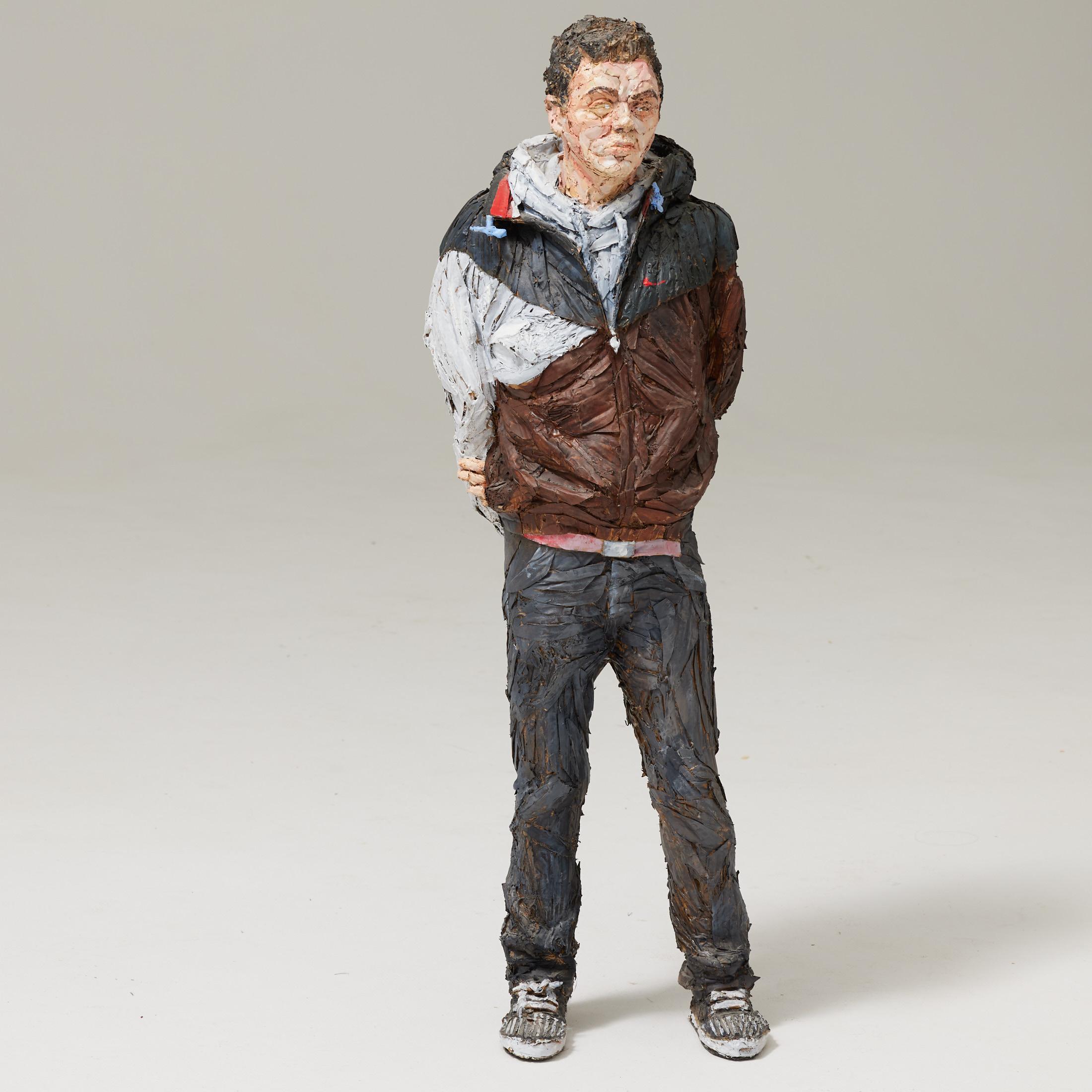Spanish Steve Gibson, Painted Cardboard Sculpture of a Young Man, Hand-Signed, 2010 For Sale