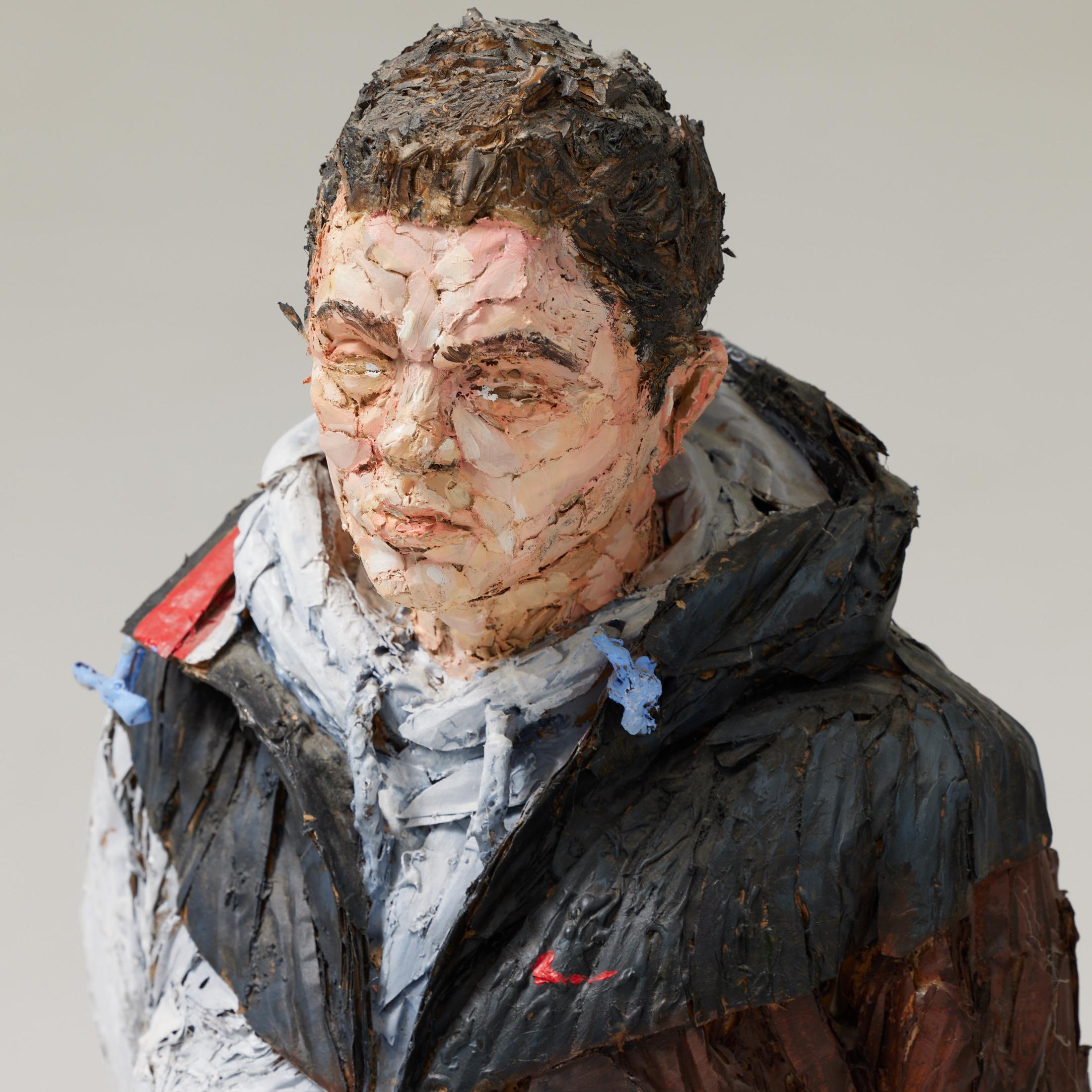 Steve Gibson, Painted Cardboard Sculpture of a Young Man, Hand-Signed, 2010 In Good Condition For Sale In Barcelona, Barcelona