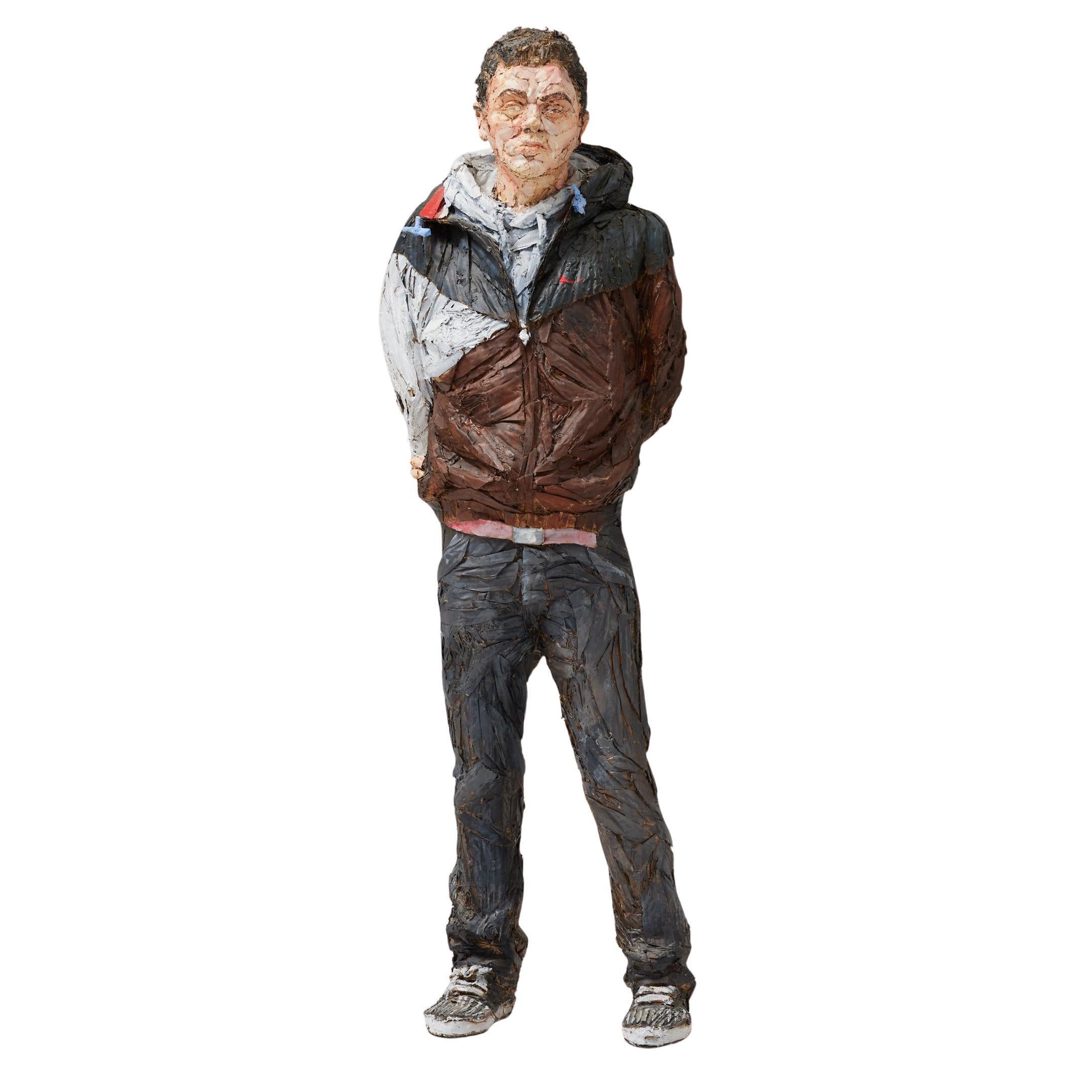 Steve Gibson, Painted Cardboard Sculpture of a Young Man, Hand-Signed, 2010 For Sale