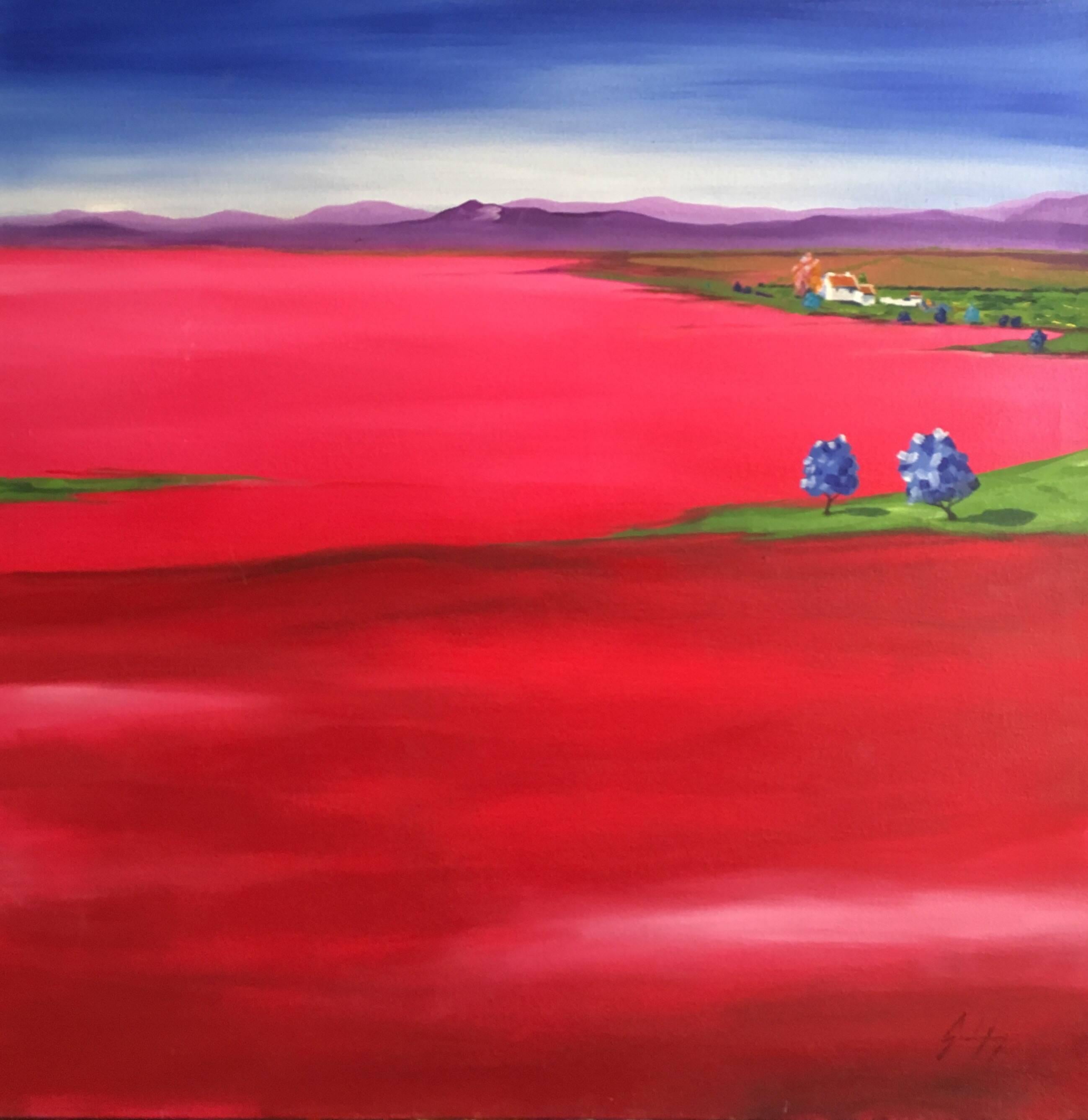 Steve Godfrey Landscape Painting - 'Summer Fields', Large Spanish Landscape Signed Oil Painting