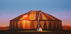 Travelling Ballet Show - Circus Tent at Dusk with Acrobat, Figurative, Dancer