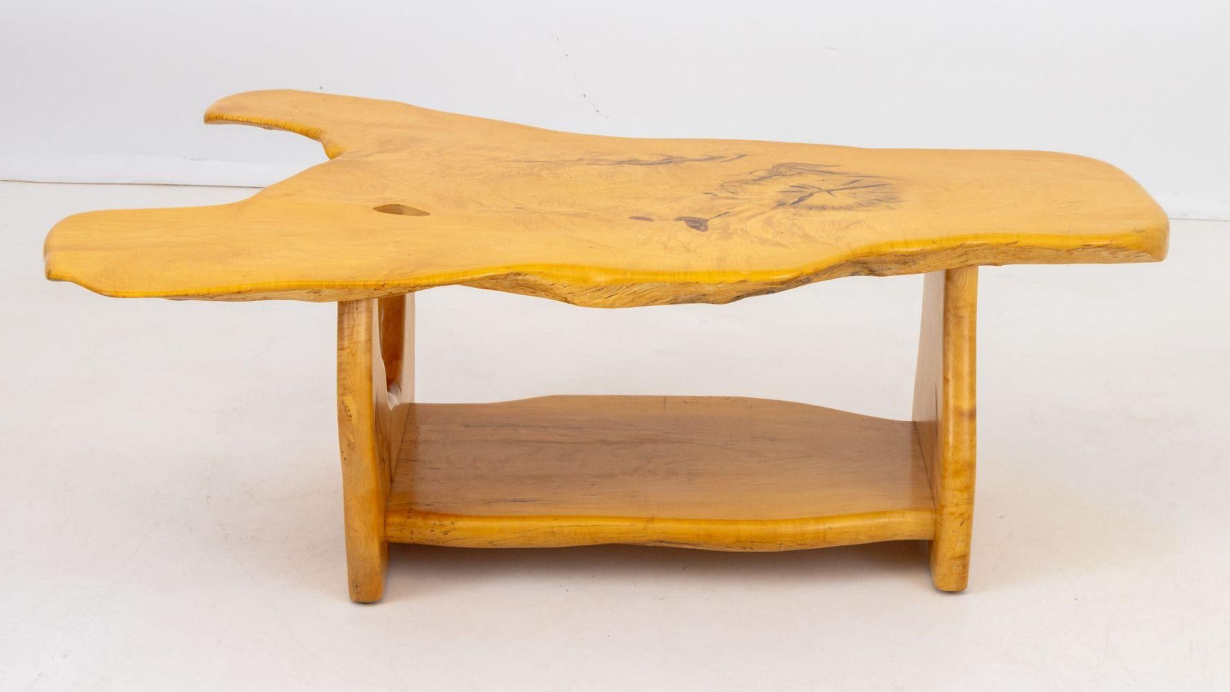 Steve Heller Live Edge Hand-Carved Maple Coffee Table, 1998, signed, marked 