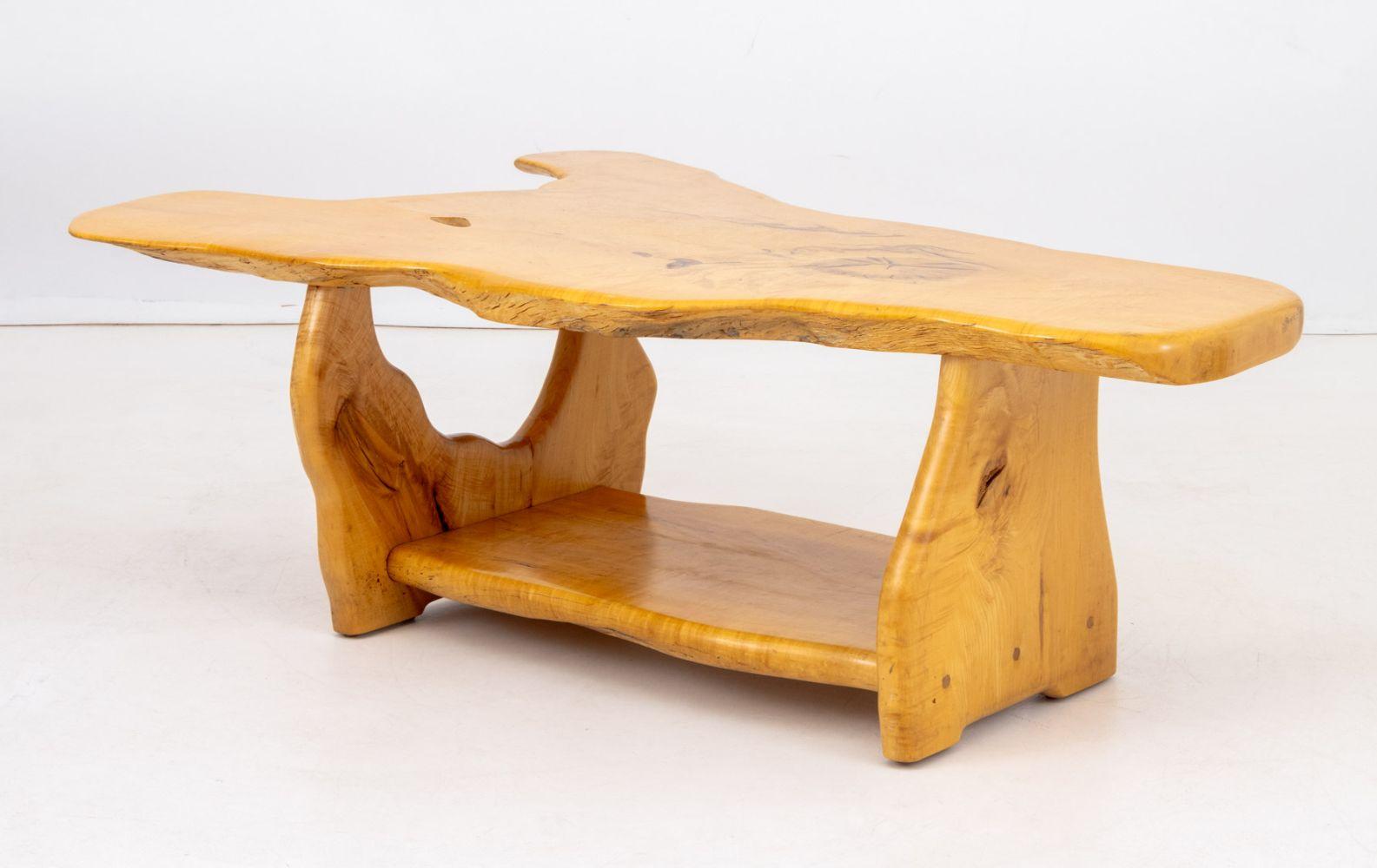Organic Modern Steve Heller Live Edge Carved Maple Coffee Table For Sale
