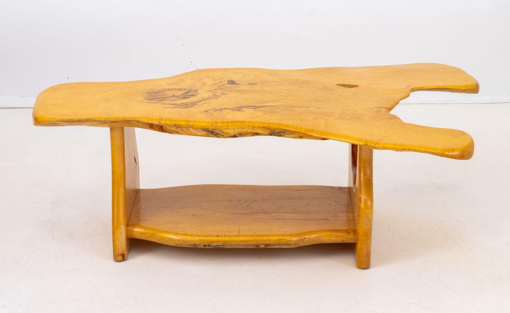 Steve Heller Live Edge Carved Maple Coffee Table In Good Condition For Sale In Astoria, NY