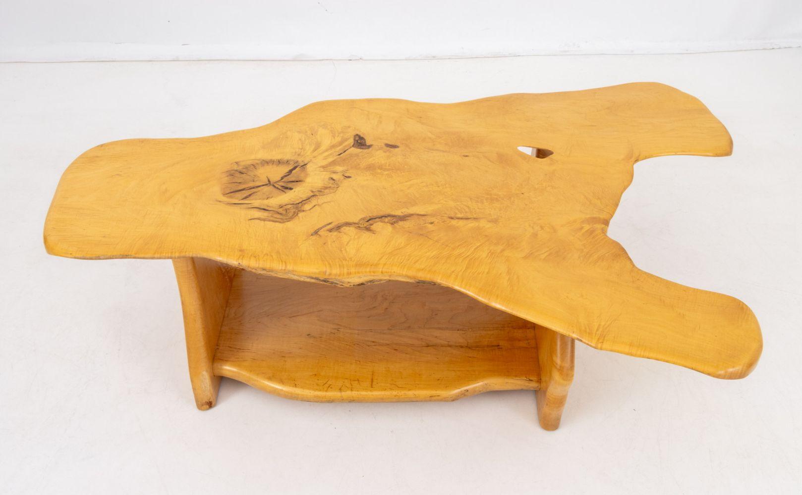 Late 20th Century Steve Heller Live Edge Carved Maple Coffee Table For Sale