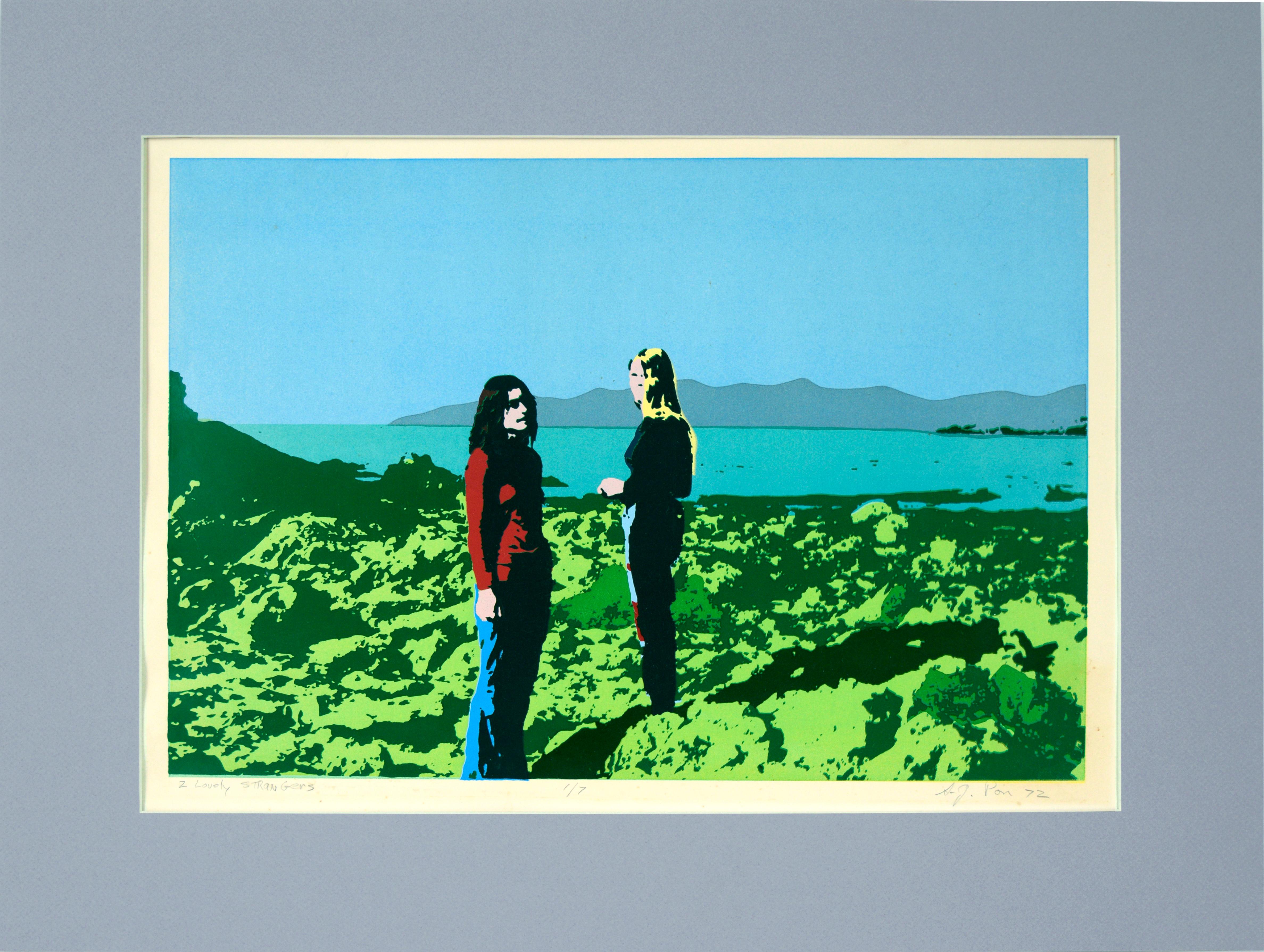 Steve J Pon Landscape Print – "2 Lovely Strangers" - Pop Art Mehrschichtiger Siebdruck