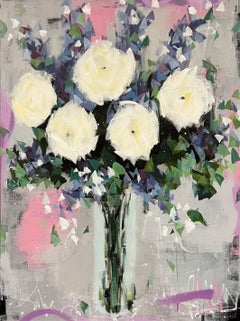 Constant Battle - Impressionist Big White Floral Painting