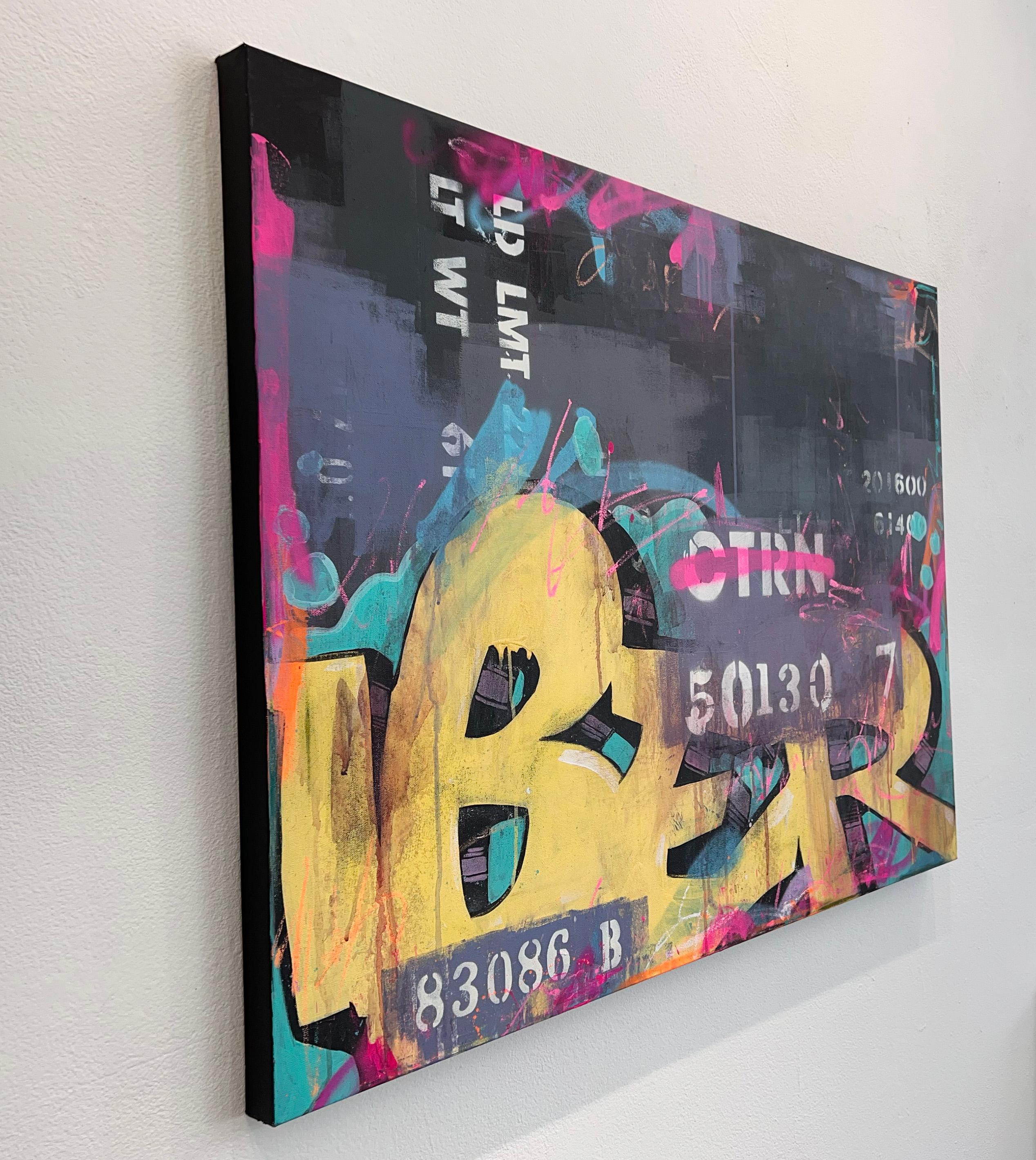 'Derailed' is an urban graffiti painting by urban impressionist painter Steve Javiel. The piece incorporates a blend of acrylic paints, solid markers, and spray paints on a canvas, measuring 30 x 40 x 1.5 inches in size.