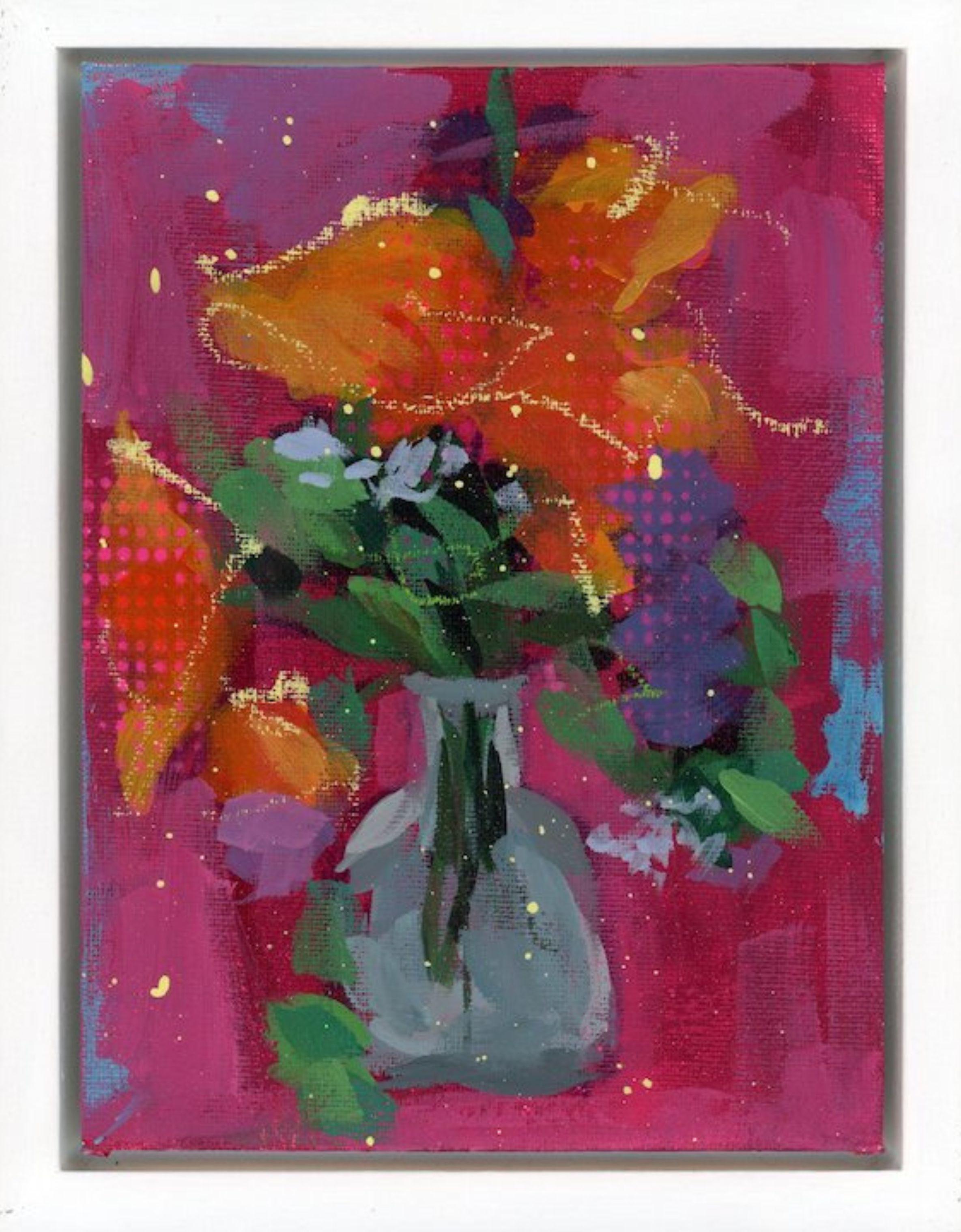 Still-Life Painting Steve Javiel - Étude de fleurs n° 10 - Peinture impressionniste de fleurs en forme de bouquet rose